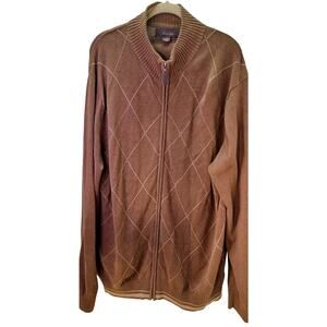 VTG Tasso Elba Men's XL Cotton Full Zip Cardigan Sweater Neutral Brown Grandpa